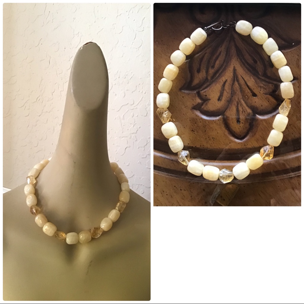 Genuine Yellow Jade & Crystal Rock Choker Necklace